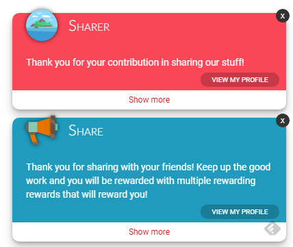Notification widget showing a reward popup