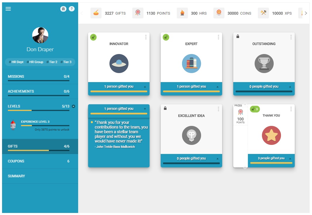 Profile gifts tab with available gifts