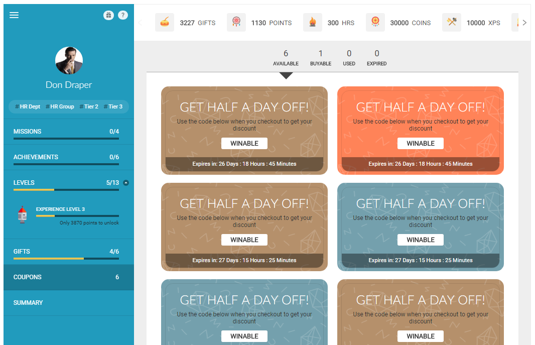 Profile coupons tab with available coupons